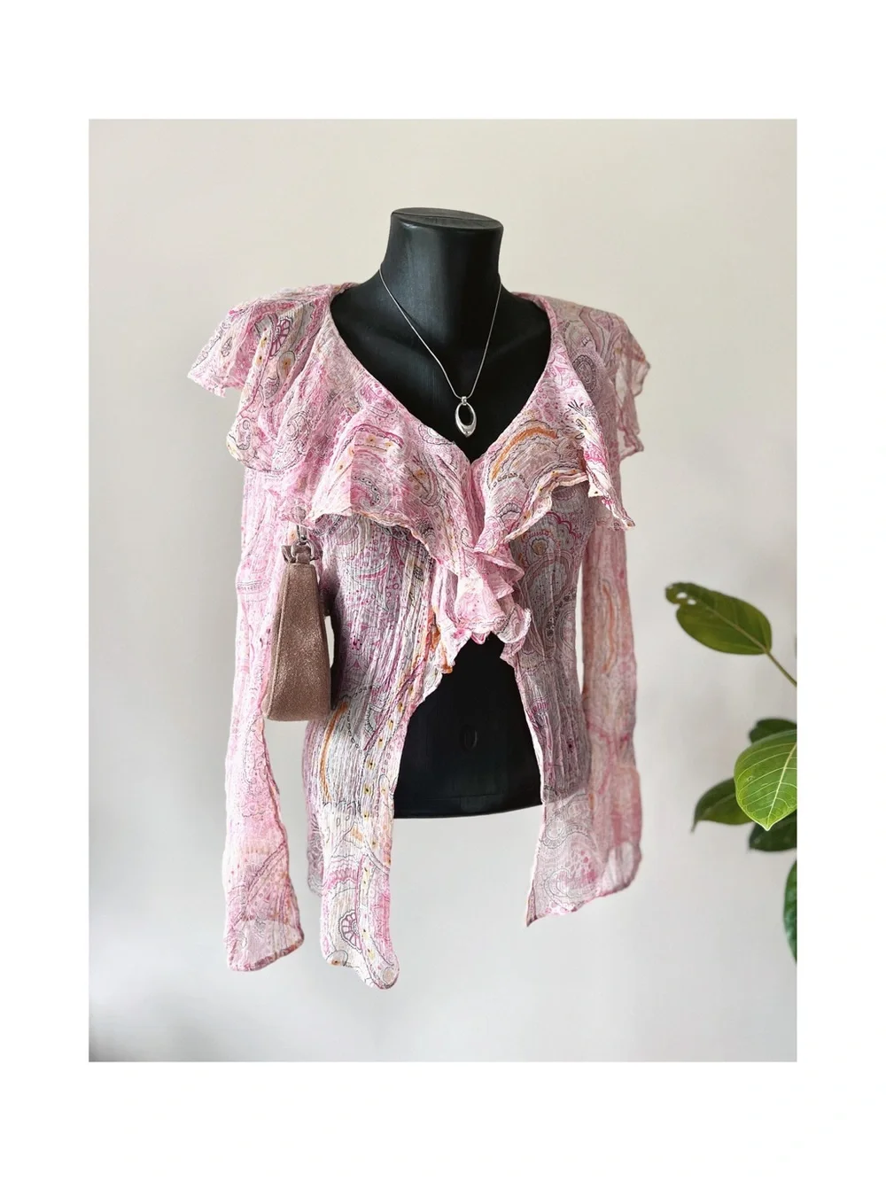 Vintage | 100% Silk Paisley Fairycore Boho Ruffle Top - Picture 2 of 7